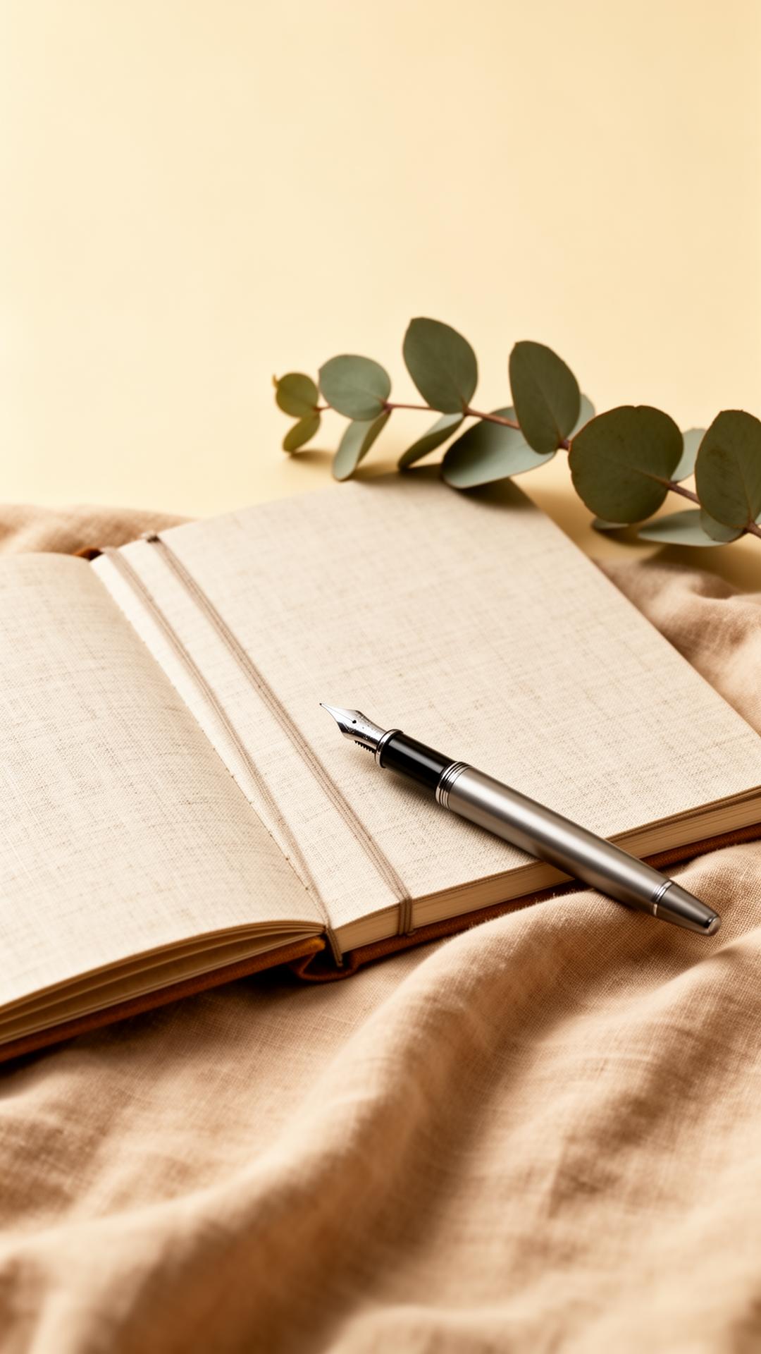 Open notebook with eucalyptus